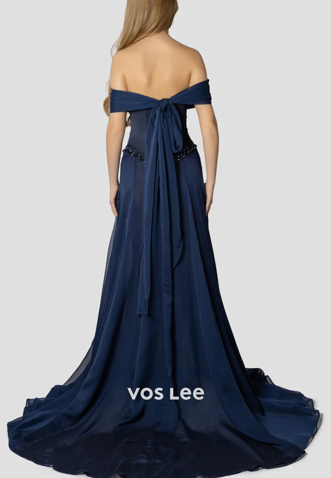 Classic & Timeless A-Line Off the Shoulder Beading Pleated Evening Dresses with Court Train