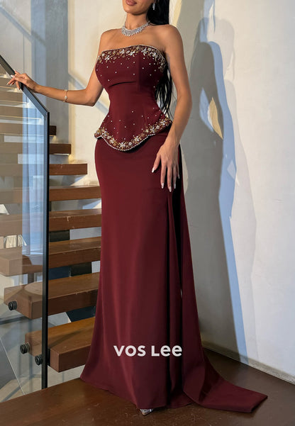 Elegant & Luxurious Beaded Rhinestone Mermaid Evening Dresses with Sweep Train