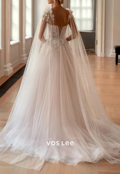 Classic & Timeless A-Line Sweetheart Appliques Lace Wedding Dresses with Court Train