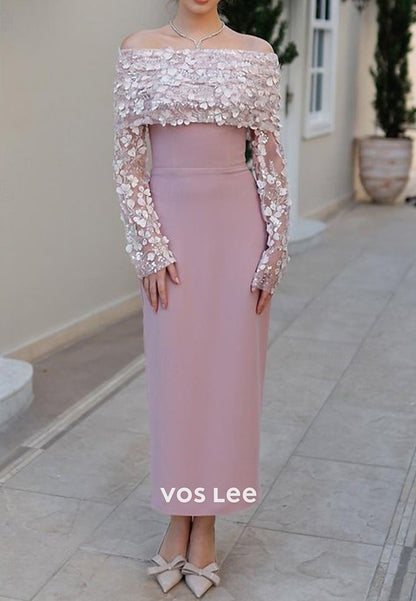 Appliques Lace Off the Shoulder Long Sleeve Mermaid Evening Dresses