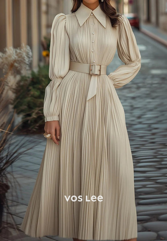 Glamorous & Dramatic A-Line High Neck Ankle-Length Pleated Wedding Guest Dresses