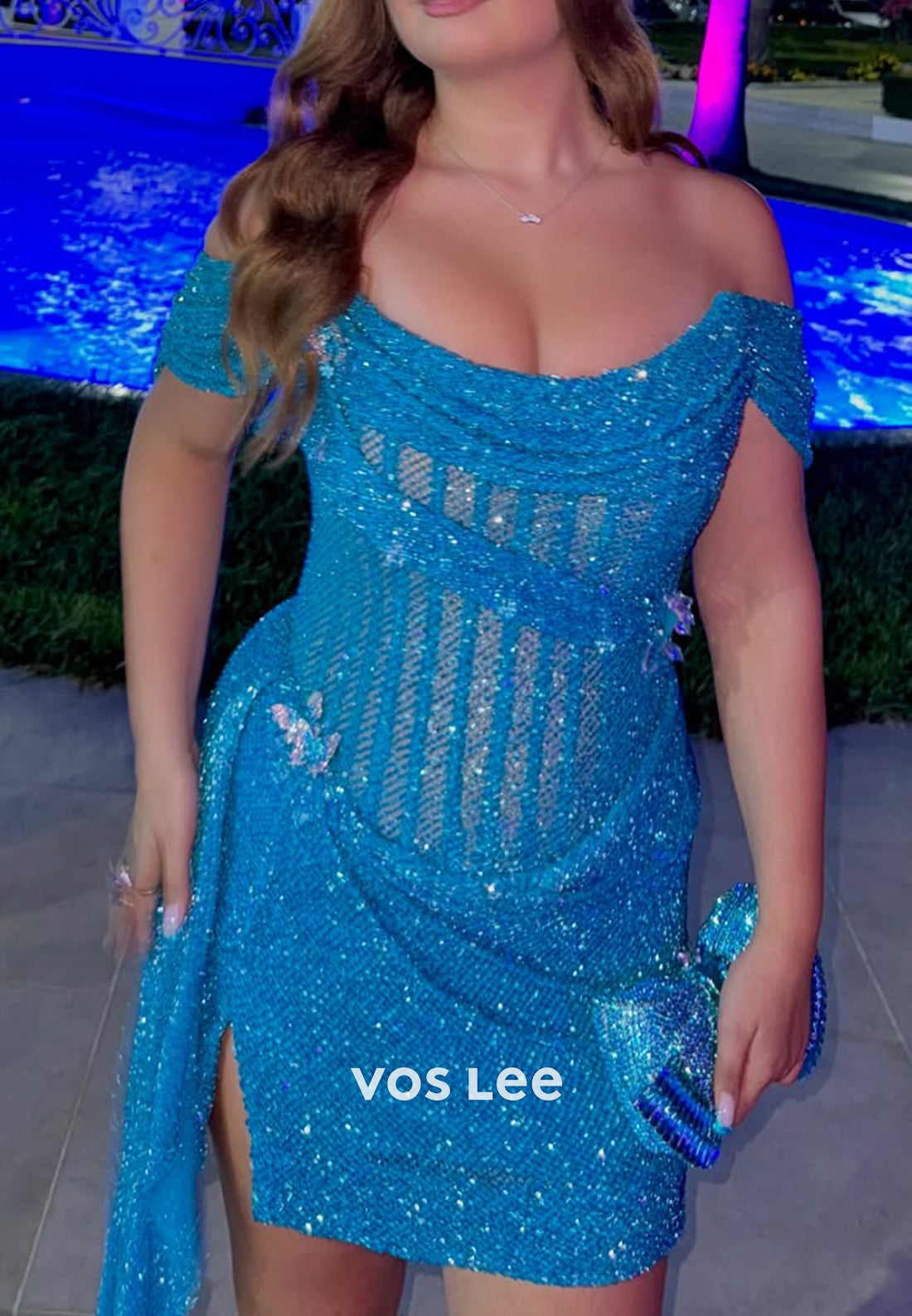 Sparkle & Shine Off the Shoulder Pleated Sheath Homecoming Dresses