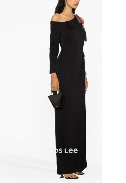 Long Sleeve One Shoulder Bowknot Ankle-Length Sheath Evening Dresses
