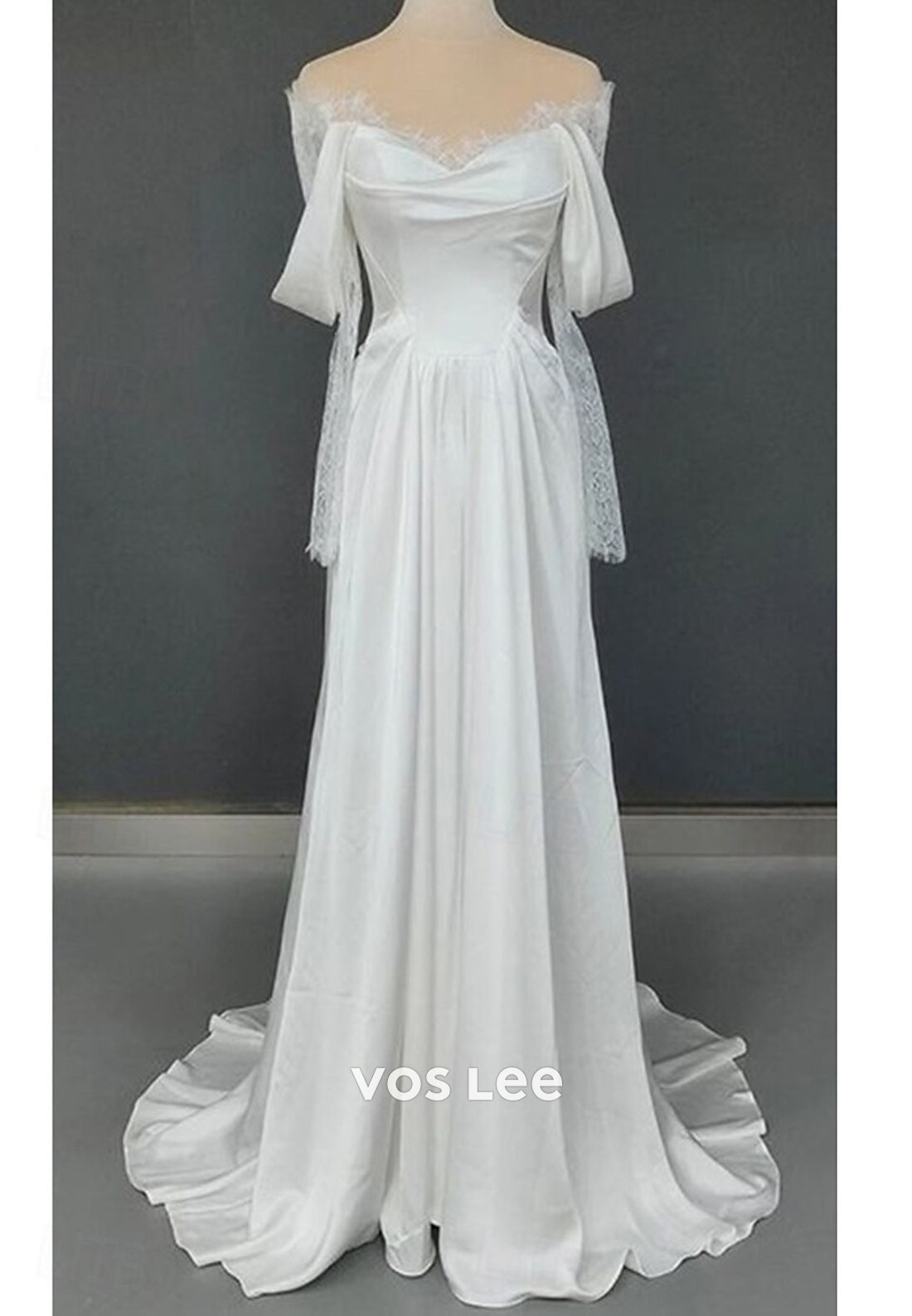 A-Line Long Sleeve Sweetheart Appliques Lace Pleated Wedding Dresses with High Split