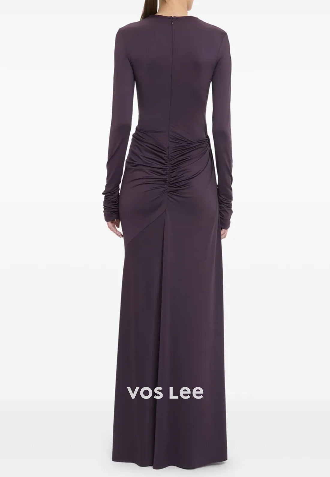 Couture & Ornate  Long Sleeve Scoop Pleated Floor-Length Mermaid Evening Dresses