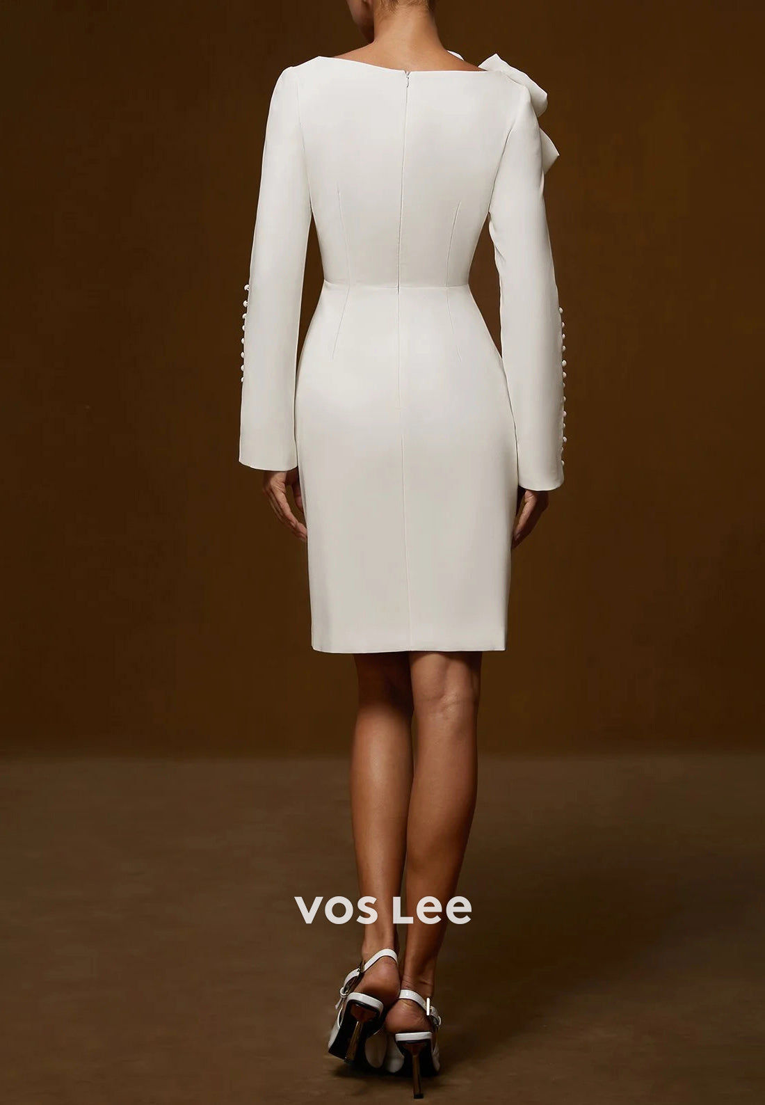 Glamorous & Dramatic Long Sleeve Scoop Bowknot Short Pleated Wedding Guest Dresses