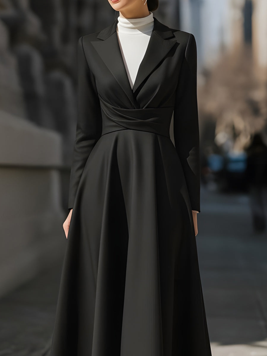 Black Maxi Blazer Dress With Draped Waist