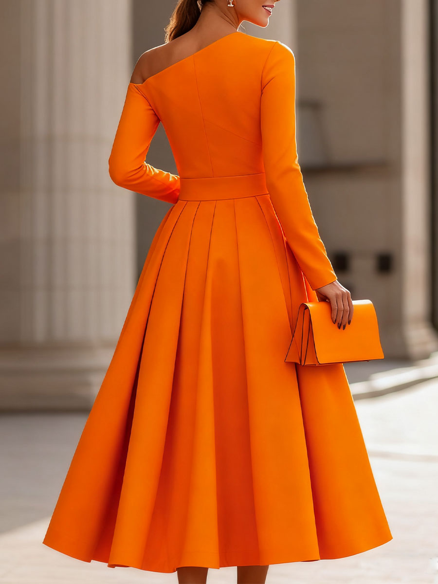 Radiant Elegance Sophisticated Long-Sleeve Dress With Flair