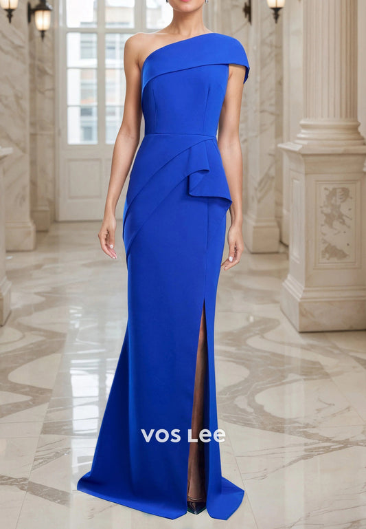 Simple & Casual One Shoulder Pleated Mermaid Mother of Bride Dresses with Side Split