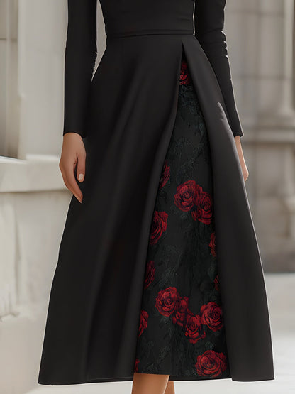 Panel Evening Dress With Floral Jacquard Insert