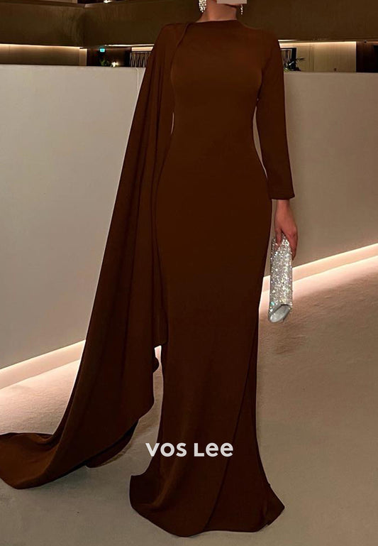 Sexy and Sleek Long Sleeve Scoop Floor-Length Mermaid Evening Dresses