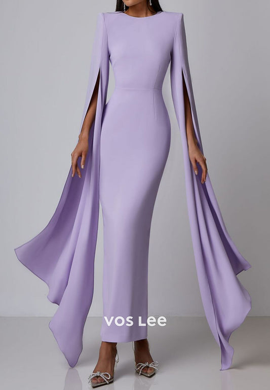 Long Sleeve Scoop Ankle-Length Mermaid Evening Dresses with High Split