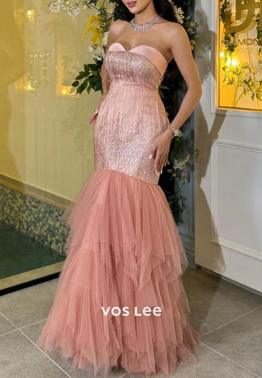 Sparkle & Shine Strapless Sweetheart Floor-Length Pleated Mermaid Evening Dresses