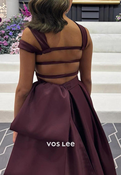 Couture & Ornate A-Line Asymmetrical Neck Pleated Evening Dresses with Chapel Train