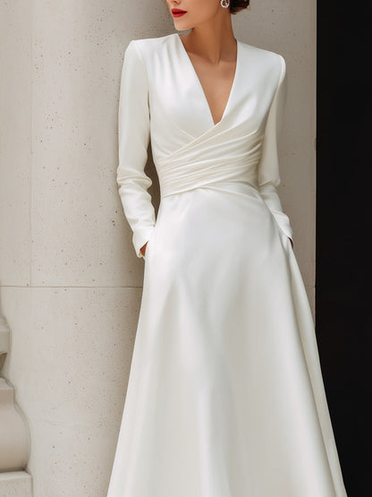 Elegant Wrap V-Neck Midi Dress
