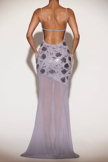 Lilac Backless Prom Gown - Chiffon Maxi Dress for Formal Events