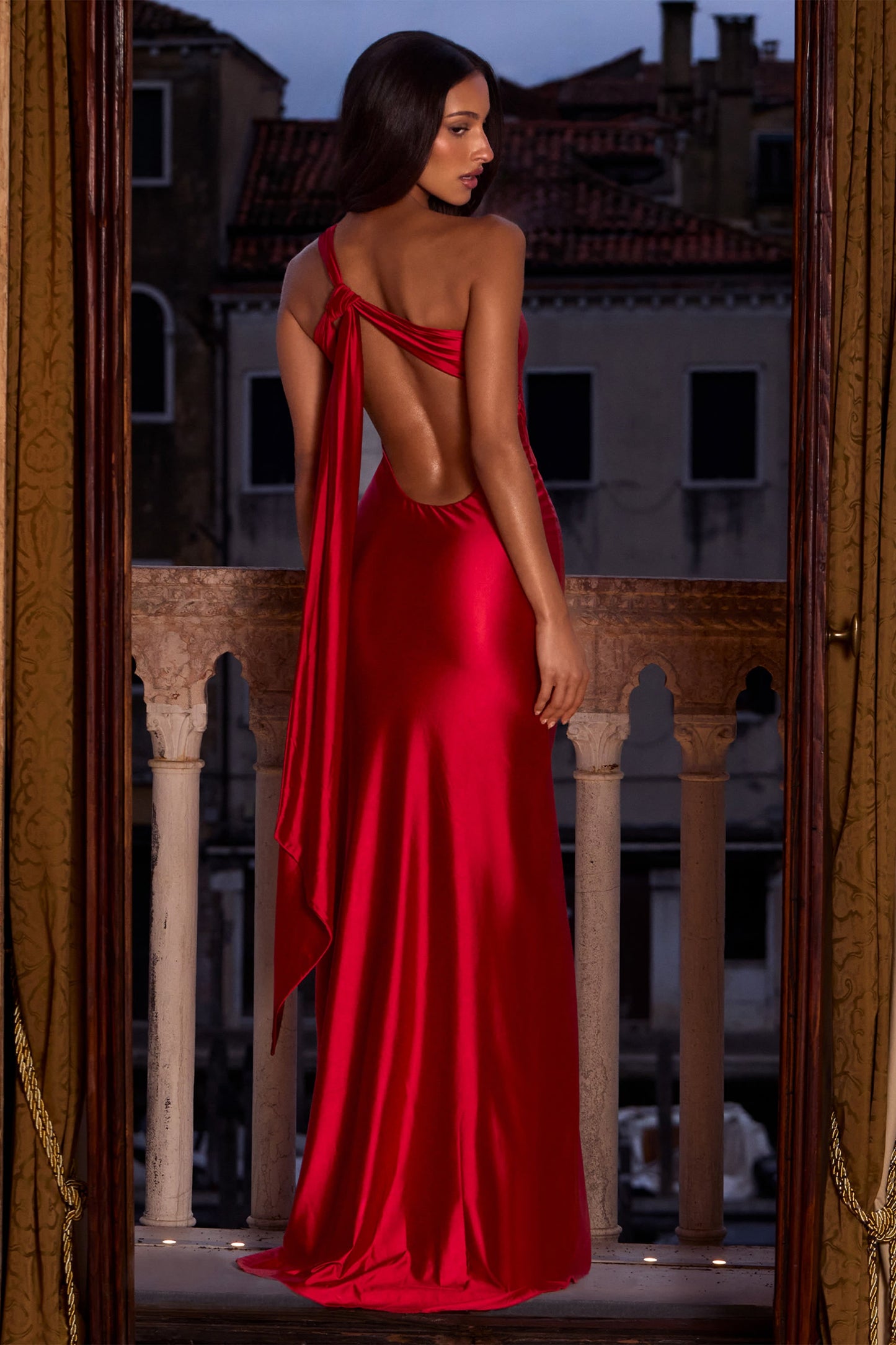 Red Satin One Shoulder Backless Prom Gown | Floor Length Sexy Dress