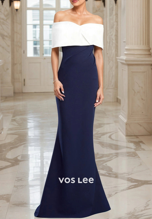 Simple & Casual Off the Shoulder Ruched Mermaid Mother of Bride Dresses with Sweep Train
