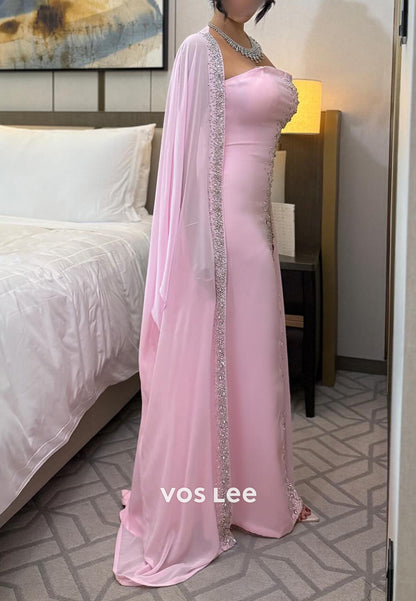 Sparkle & Shine Pink Beaded Rhinestone Floor-Length Mermaid Evening Dresses