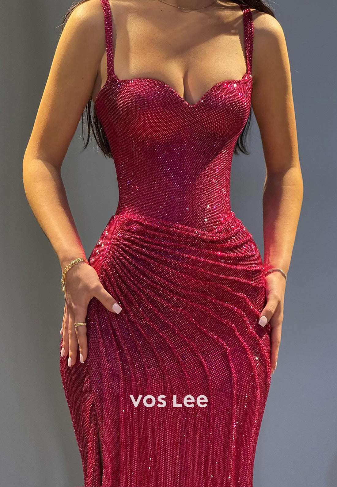 Elegant & Luxurious Spaghetti Straps Pleated Mermaid Evening Dresses with High Spilt