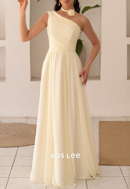 Sexy and Sleek A-Line One Shoulder Pleated Long Prom Dresses