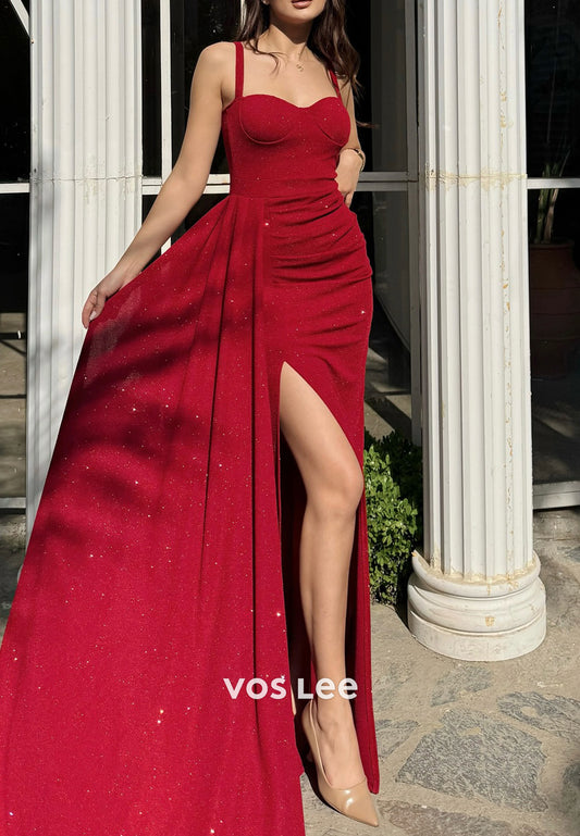 Sparkling Spaghetti Straps Sweetheart Mermaid Evening Dresses with Sweep Train