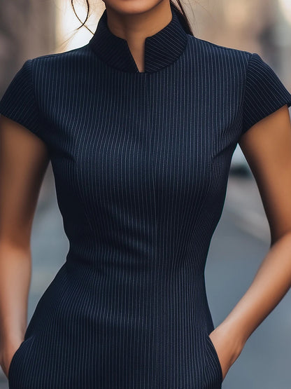 Sexy & Sleek Short Sleeve High Neck Mermaid Short Wedding Guest Dresses with Pockets