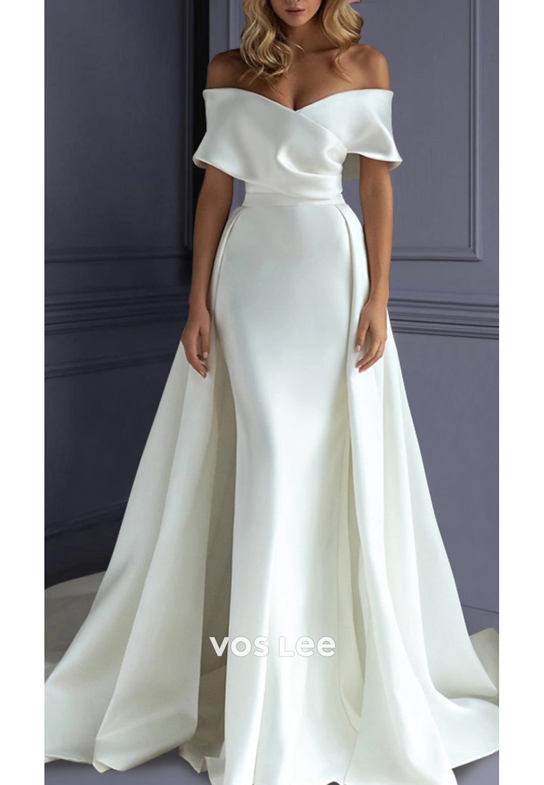 Simple & Classic Criss-Cross Off the Shoulder Mermaid Wedding Dresses with Court Train