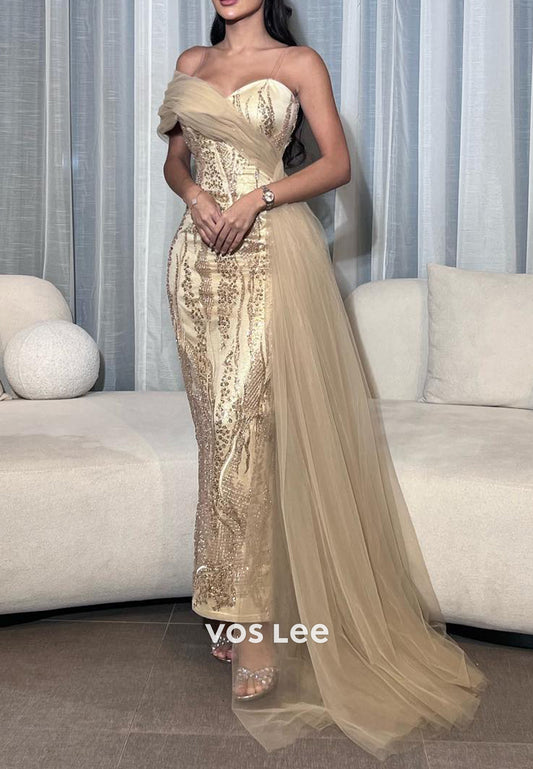 Sparkle & Shine One Shoulder Beaded Embellished Ankle-Length Mermaid Evening Dresses