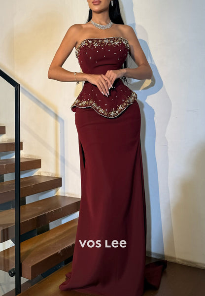 Elegant & Luxurious Beaded Rhinestone Mermaid Evening Dresses with Sweep Train