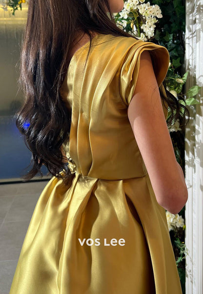 A-Line One Shoulder Pleated Ankle-Length Couture Evening Dresses