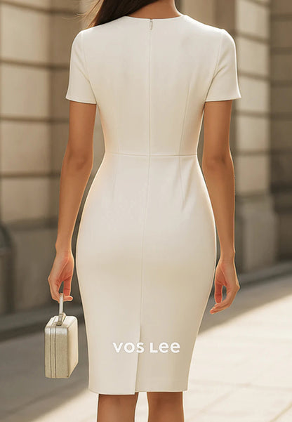 Empire Waist Short Sleeve Scoop Knee-Length Mermaid Wedding Guest Dresses