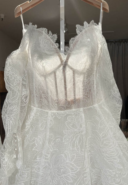 Charming Long Sleeves V-Neck Lace Wedding Dress