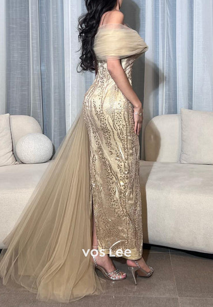 Sparkle & Shine One Shoulder Beaded Embellished Ankle-Length Mermaid Evening Dresses