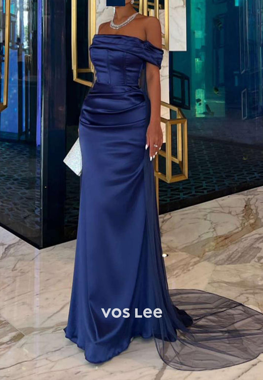 Sexy & Hot Off the Shoulder Pleated Mermaid Evening Dresses with Sweep Train
