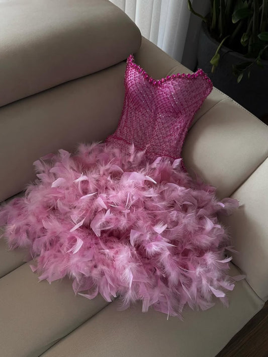 Bling Sheath Sweetheart Pink Short Homecoming Dress with Beading Feather