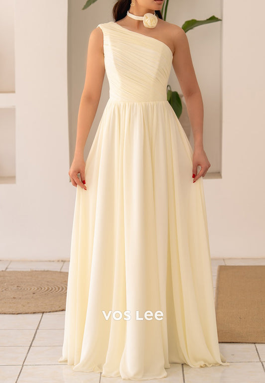 Sexy and Sleek A-Line One Shoulder Pleated Long Prom Dresses