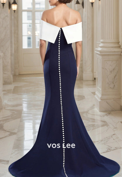 Simple & Casual Off the Shoulder Ruched Mermaid Mother of Bride Dresses with Sweep Train