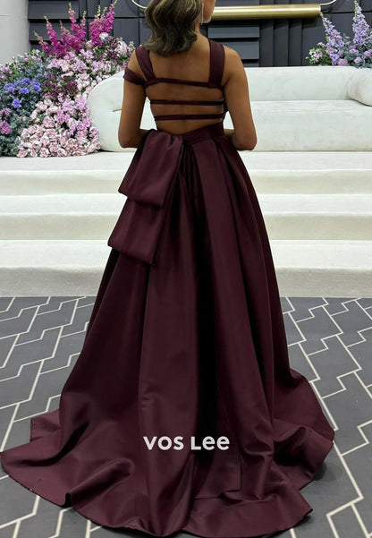 Couture & Ornate A-Line Asymmetrical Neck Pleated Evening Dresses with Chapel Train