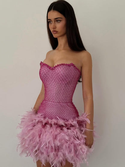 Bling Sheath Sweetheart Pink Short Homecoming Dress with Beading Feather