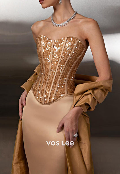 Tube Top Sweetheart Sequined Mermaid Floor-Length Prom Dresses