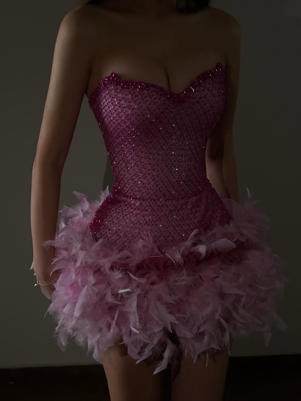 Bling Sheath Sweetheart Pink Short Homecoming Dress with Beading Feather