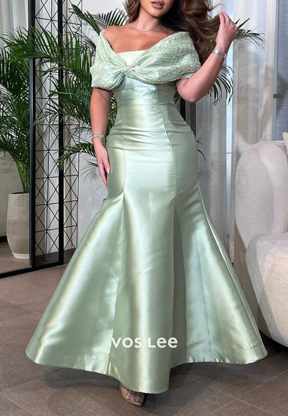 Off the Shoulder Bowknot Beading Embellished Floor-Length Trumpet Evening Dresses