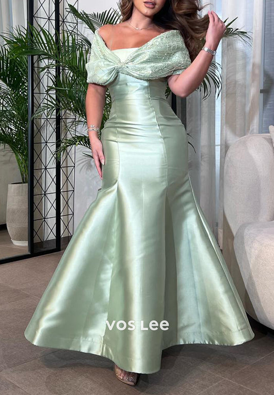 Off the Shoulder Bowknot Beading Embellished Floor-Length Trumpet Evening Dresses