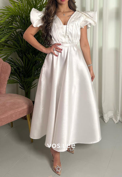 A-Line V Neck Ankle-Length Rhinestone Beaded  Evening Dresses Party Dresses