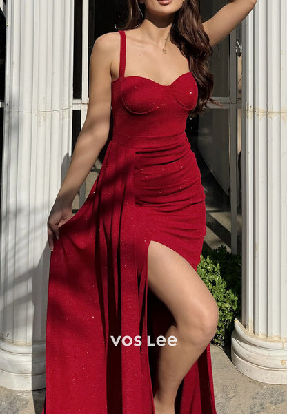 Sparkling Spaghetti Straps Sweetheart Mermaid Evening Dresses with Sweep Train