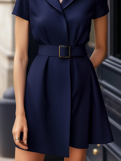 Stylish Plain Short Sleeve Zipper Dress
