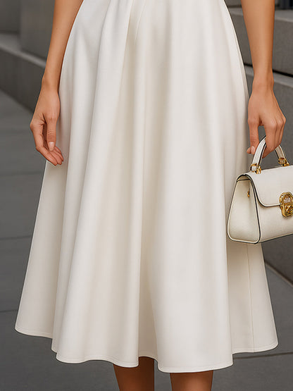Elegant Sleeveless A-Line Midi Dress Wedding Guest Dresses