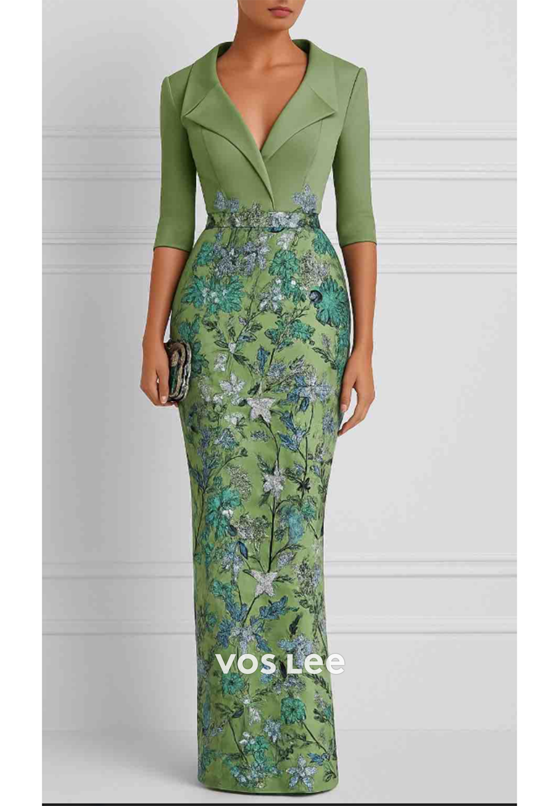 Half Sleeve V Neck Appliques Pleated Mermaid Evening Dresses