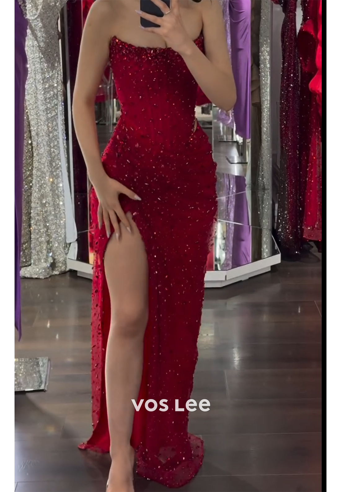 Sexy & Hot Scoop Strapless Rhinestone Mermaid Prom Dresses with High Split